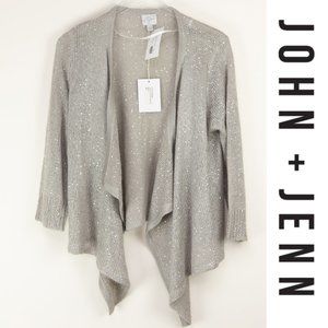 John & Jenn Oscar Cardigan Knit Sparkle Cardi Sequin Mohair Grey Size Large New